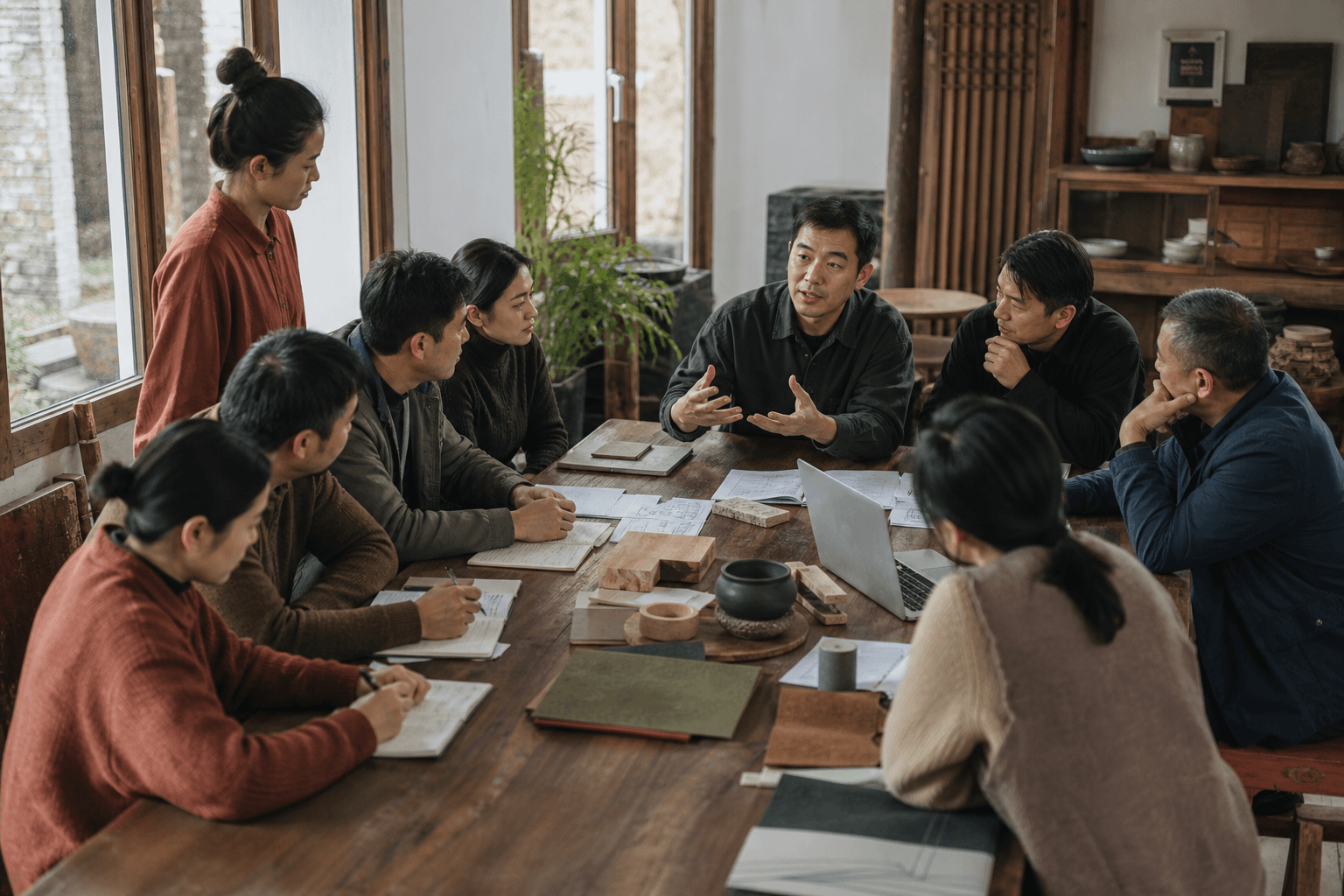参与者围桌交流并形成新的合作关系